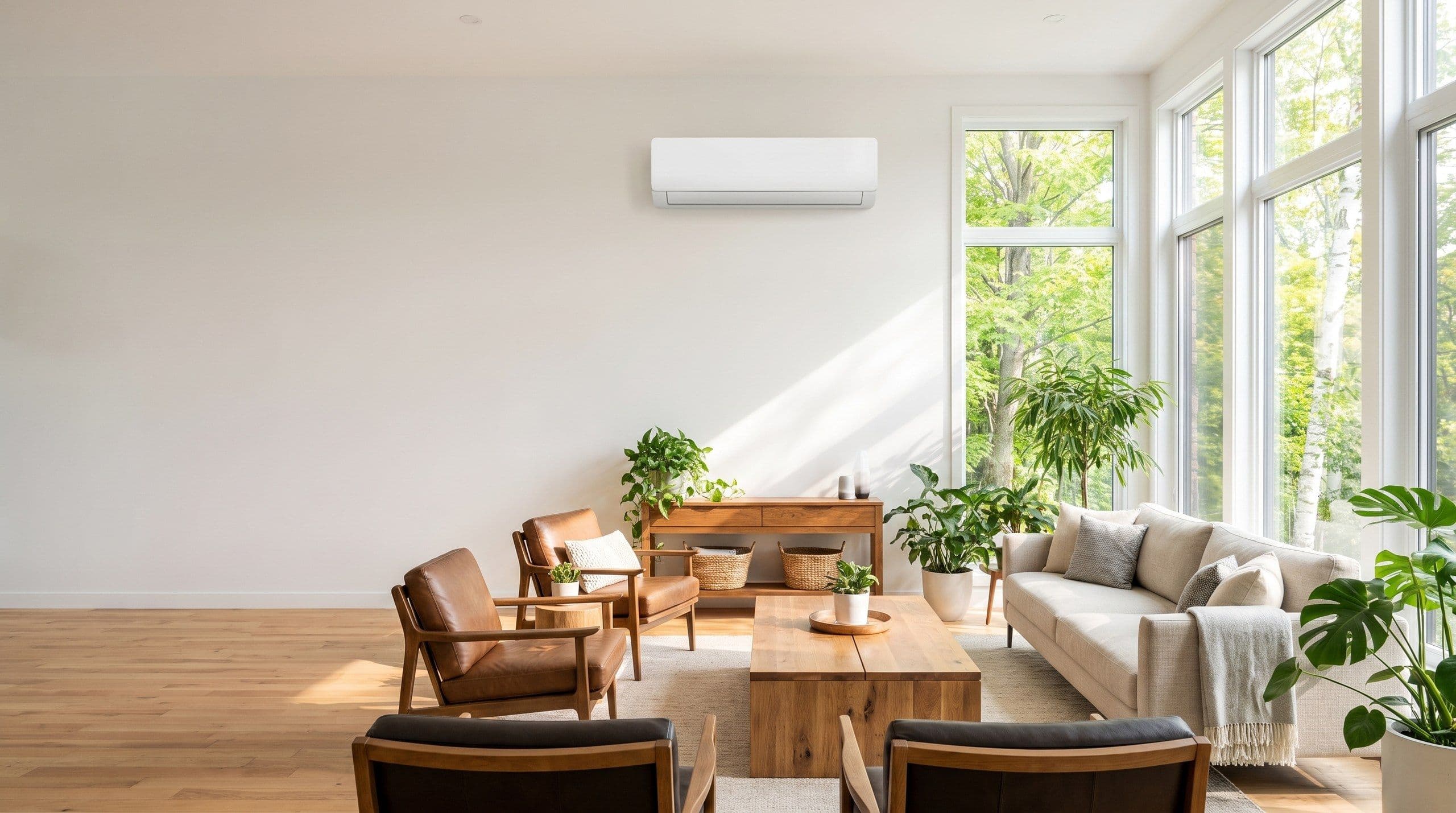 Une unité extérieure de climatisation à côté d’une maison, en été